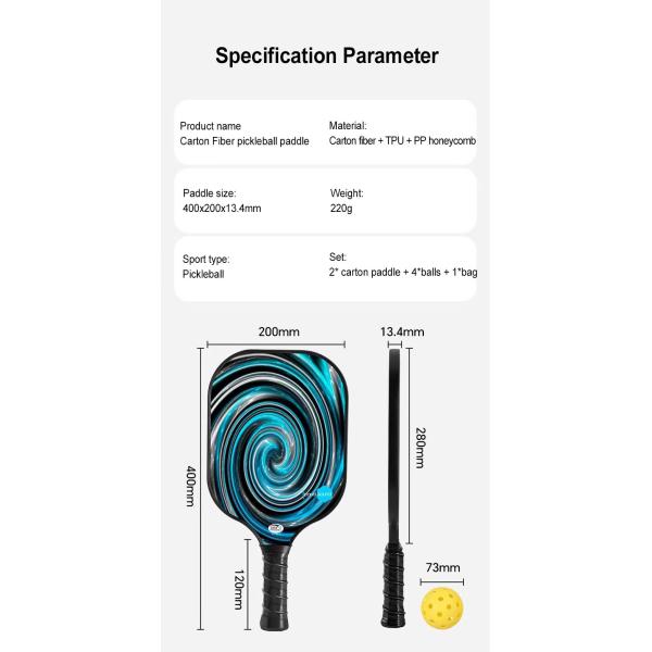 Lightweight Durable Carton Fiber Pickleball Paddles Set Of 4 With Balls And Carry Case