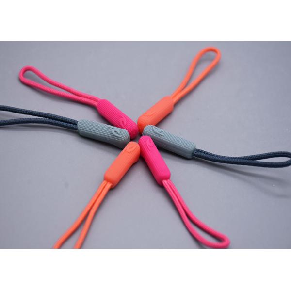3D Embossed Plastic Zipper Puller With Polyester String For Garments