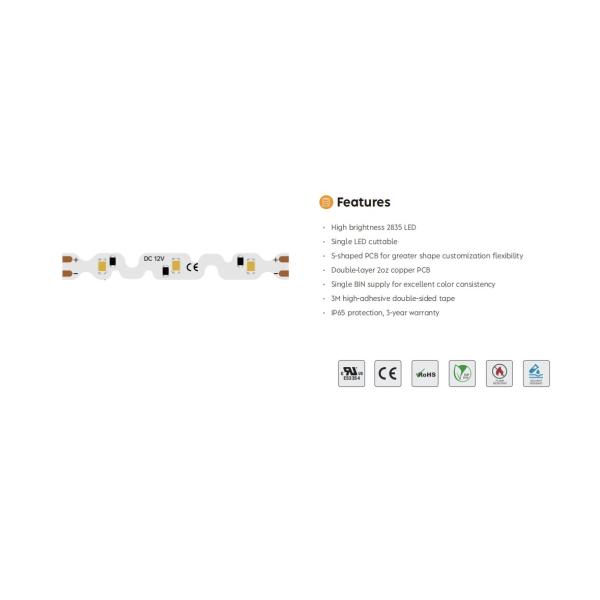 12V Flexible LED Strips S Shaped PCB Lighting High Brightness 2835 LED Neon Strips