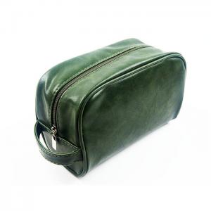 China Blackish Green Mens Waterproof Toiletry Bag / Full Grain Leather Dopp Kit With Handle wholesale