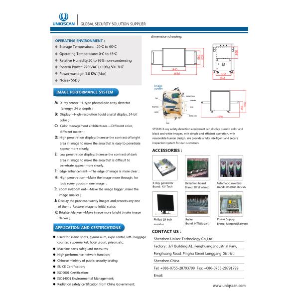 High Penetration 38mm SF5636 24 Bit X Ray Baggage Scanner CE / ISO