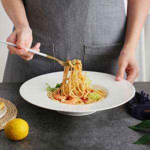 White Round Food Beverage Deep Porcelain Pasta Plate