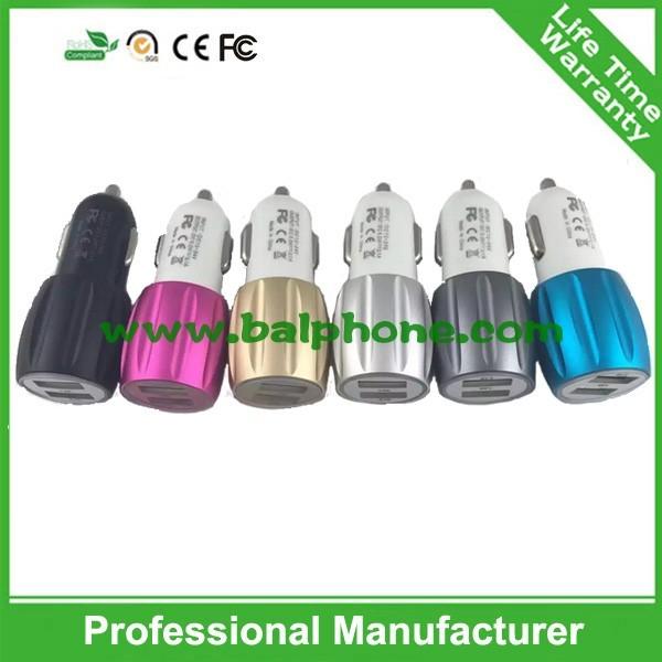 Quality 2015 Bestsale Aluminum alloy shell car charger portable 2.1A two port usb car charger for sale