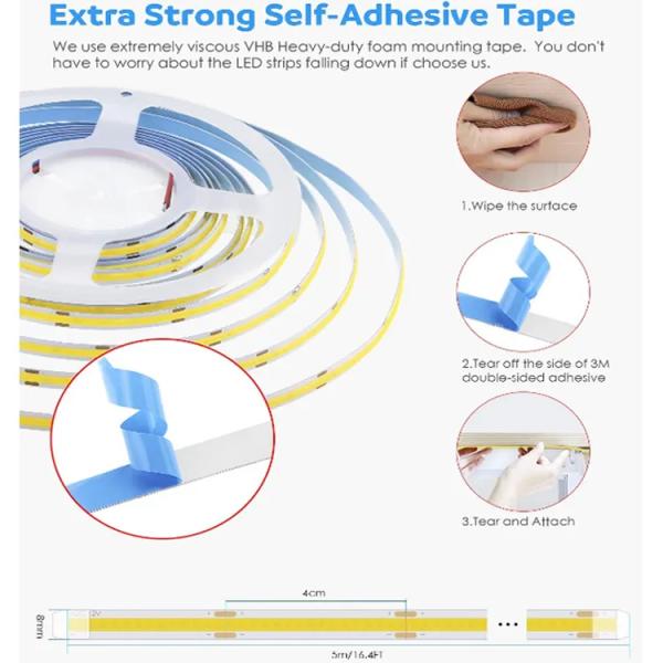 Indoor Home Lighting 12V 24V 576chips per Meter 8mm RGB LED COB Strip Light 5m 10m 50m