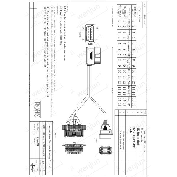 Y Type Splitter Obd II Connector Cable 16 Pin Male to Dual Female