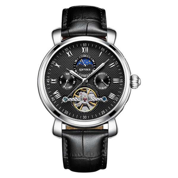 Quality 30M Waterproof Tourbillon Mechanical Watch Soft Black Leather Band for sale