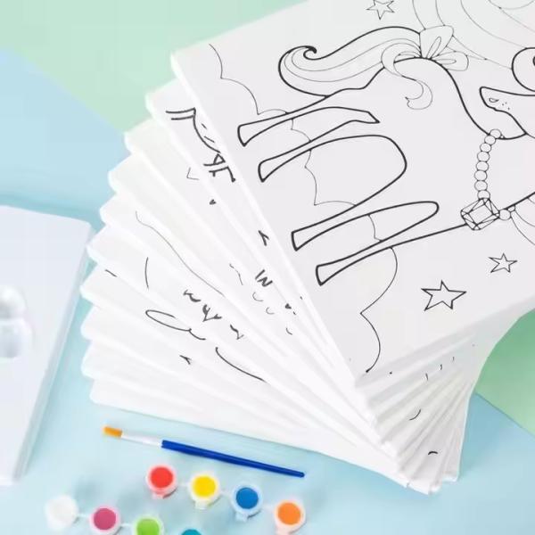 Kids Drawing Pre Printed Stretched Canvas Art Set With Tabletop Easel Custom Size