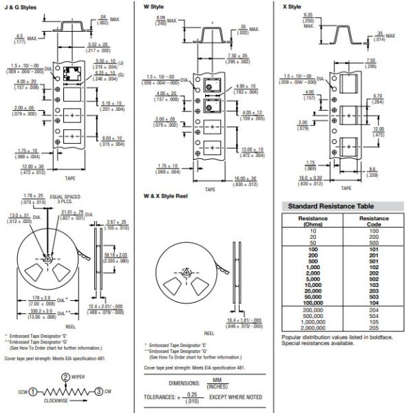 3224W-1-202E Trimmer Potentiometer 2K Ohm 0.25W 1/4W 12(Elec)Turns Potentiometers Resistors Res Cermet Trimmer