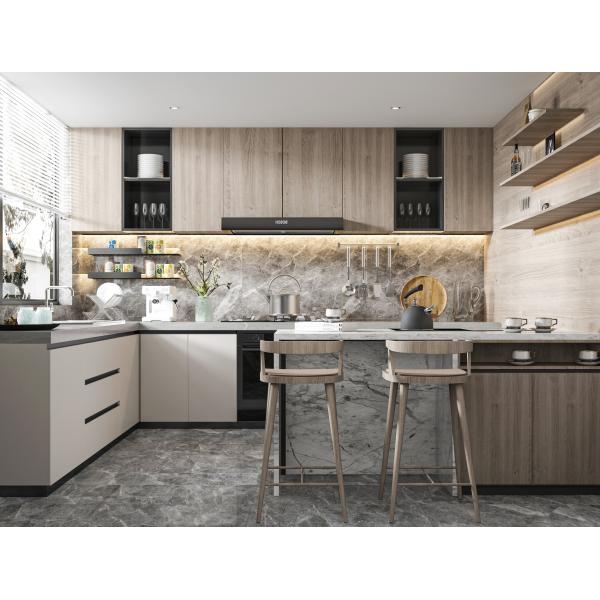 High-gloss modular kitchen cabinet design with modern hardware