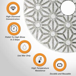 Thickness 3mm Dry 3 Step Vitrified Diamond Polishing Pads 100mm