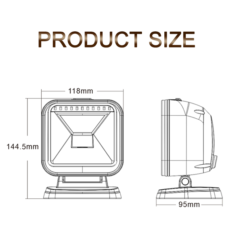 China Factory 1d 2d Barcode Scanner Desktop Table Top Omnidirectional Qr Code Reader for Supermarket