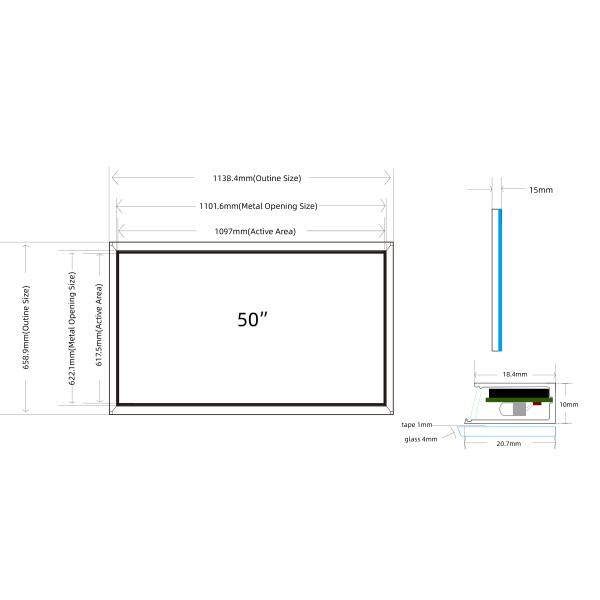 Multi Touch IR Touch Bezel Frame 50 Inch 20 Points 16:10 Ratio