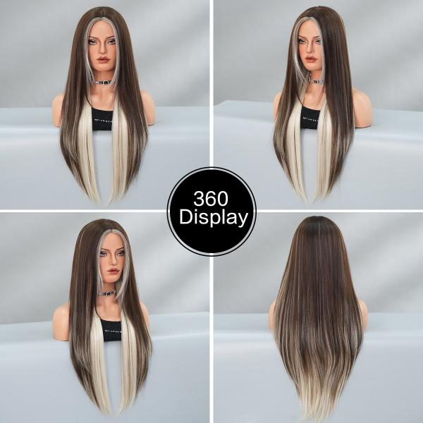 Fashion Long Straight Highlighted Hair Brown/Blonde Synthetic Wigs For Women
