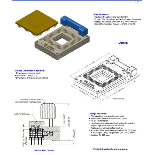 5398ZIF-325 1.95in 49.53mm Azimuth Carrier Test Socket Electrical Contactor