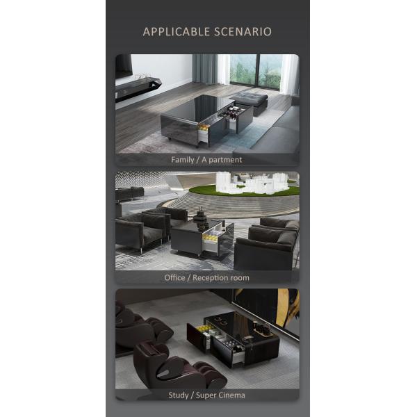 Black Modern Multifunction LED Coffee Table with 135L Refrigerator and Phone Charger