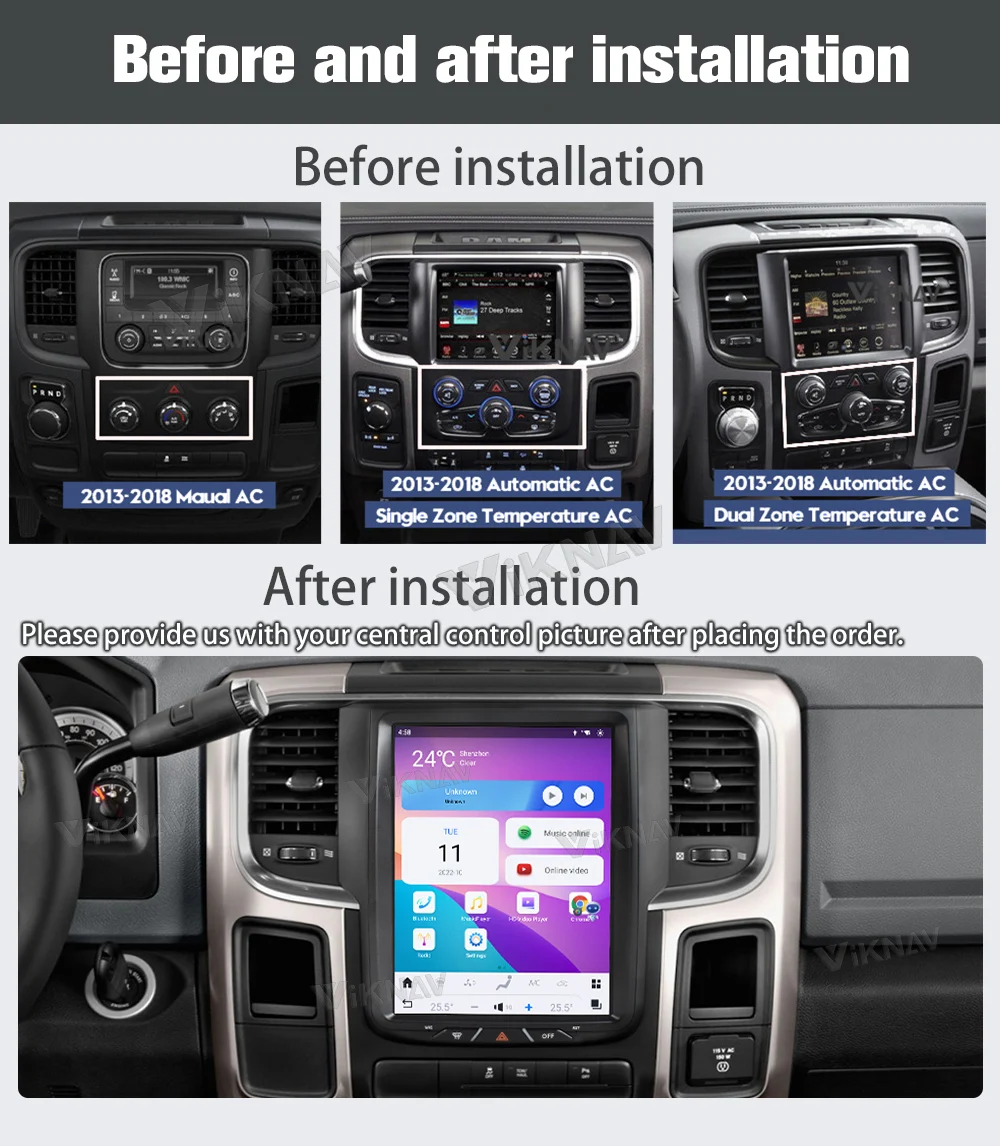 VIKNAV 10.5 inch For Dodge Ram 1500 (2013-2018) Automatic Touch Screen Android Radio Head Unit