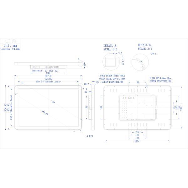 TFT LCD 19 Inch PCAP Touch Monitor 16:10 Ratio Display For Kiosks