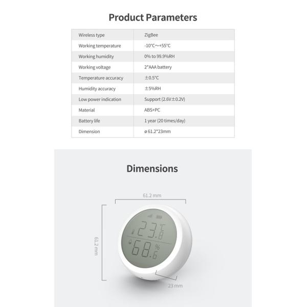 ROHS Zigbee Temperature Humidity Sensor Remote Control Smart Life Temperature Sensor