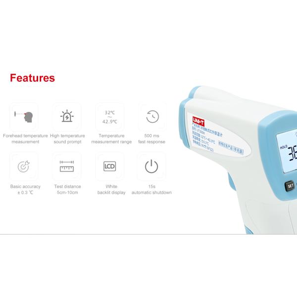 Non Contact Infrared Head Thermometer White Backit Display ±0.2 Accuracy