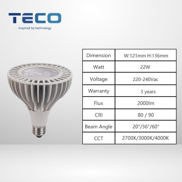 Nature White PAR38 LED Bulb Dimmable 24 Degree Beam Angle 4000k Ra90 2000lm High Lumens