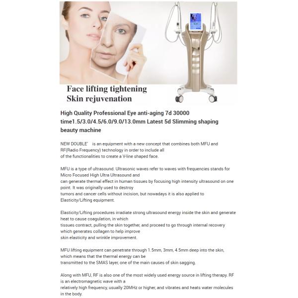 MFU RF Ultrasonic Hifu Beauty Machine For Face Lifting Skin Tightening Wrinkle Reduction Body Firming Treatment