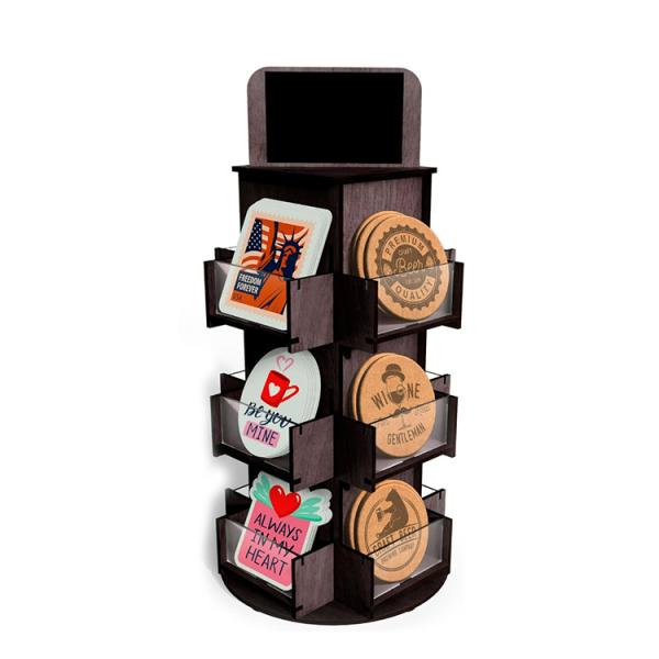 Quality Custom Rotating Stickers Display Rack Countertop Wood Acrylic Display Stand for sale