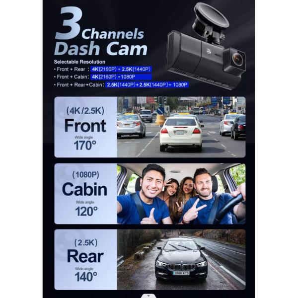 4K IMX335 Night Vision Vehicle Black Box Dash Cam 1080P 2 Inch 3 IN 1 DVR