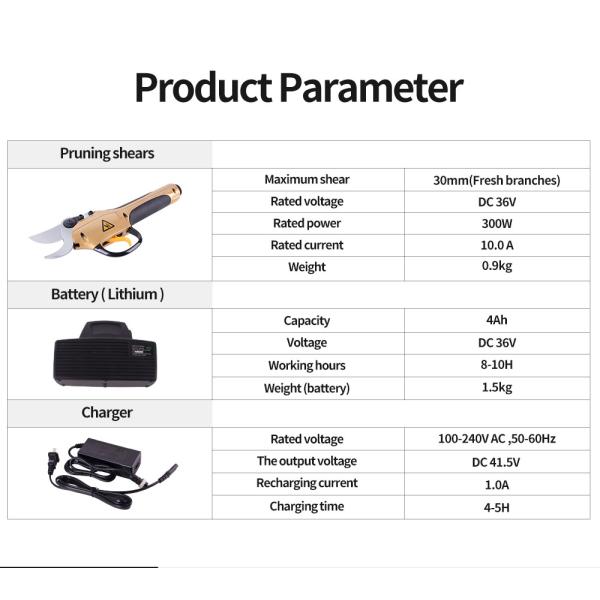 Swansoft 30mm Tijeras de podar 36V tijeras de podar de batería de litio tijeras de podar de poste telescópico