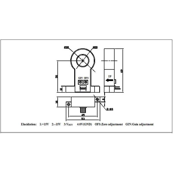 Open Loop Type Hall Effect Current Transducer 500A Input 20mm Diameter