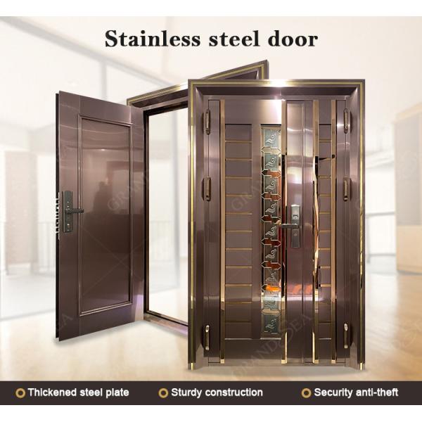 GRANDSEA Stainless Steel Solid Wood Armoured Security Door Exterior Invisible Hidden Steel Front Main Door