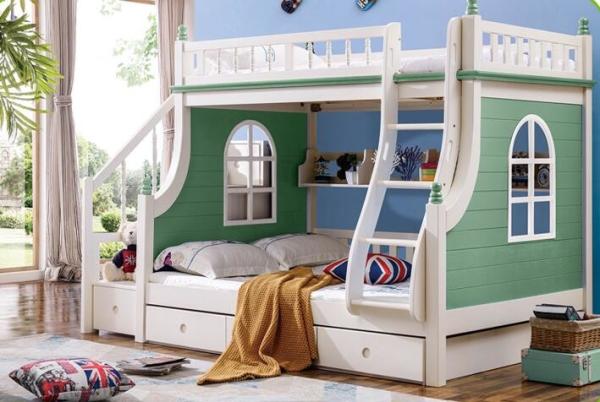 Quality Double bed with guardrail Double-deck Green Children Bed for sale