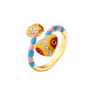 China Colorful 24k Gold Plated Enamel Diamond Ring Open Heart Cobra Zircon For Women Girls wholesale