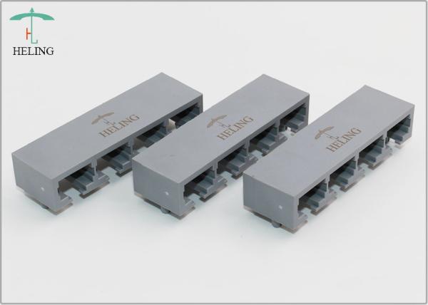 Quality Unshielded 1x4 Four Ports RJ45 Female Connector For Network Modem Grey Color for sale