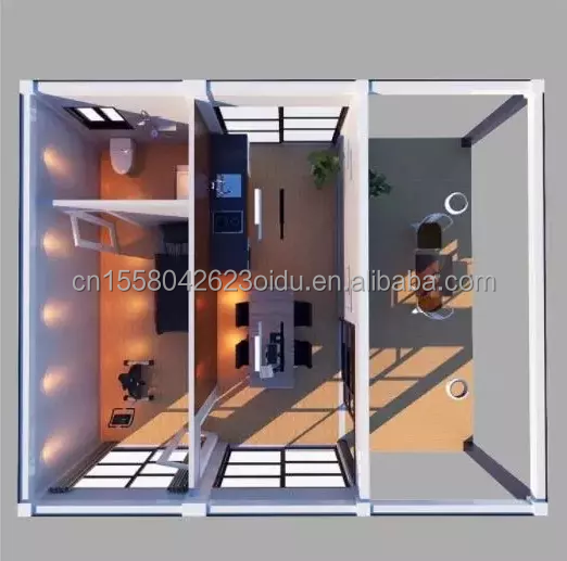 Affordable 20ft Knock Down Sandwich Panel Portable Prefab Hotel Container Modular House with Aluminum Alloy Windows