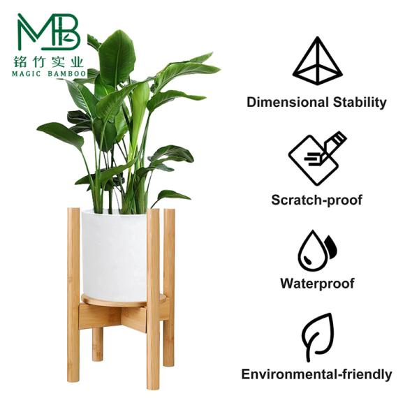 Adjustable Bamboo Flower Pot Stand With Tray For Balcony