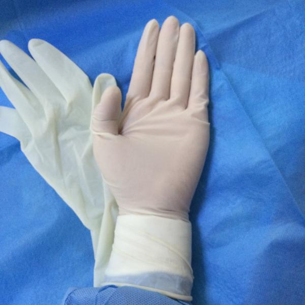 Natural White Sterile Latex Surgical Gloves Left / Right Hand With Rolled Rim
