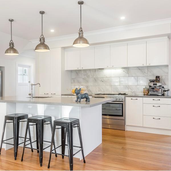 PVC Modern Lacquered Cabinets Island White Shaker Modular Textured Laminate