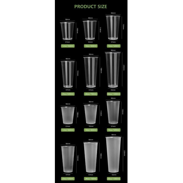 Custom Logo 500ml 16oz PP Injection Clear Cups Smoothie Cold Drink Milktea Boba Bubble Takeaway Cups