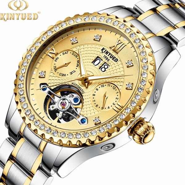 Quality Chronograph Luxury Mechanical Watches Gold Dial 30M Daily Waterproof for sale