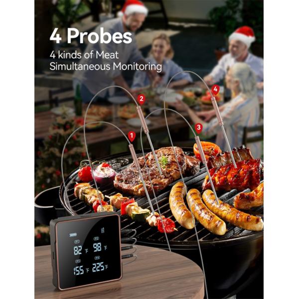 Four Probes Digital Instant Read Bbq Meat Thermometer Bluetooth Wireless Meat Thermometer