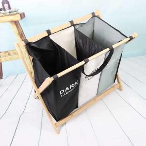 China Breathable Moistureproof 3 Bin Laundry Hamper Bamboo Frame Washable Lightweight wholesale