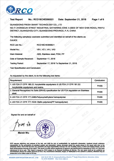 Guangdong Fresh Smart Technology Co., LTD Certifications
