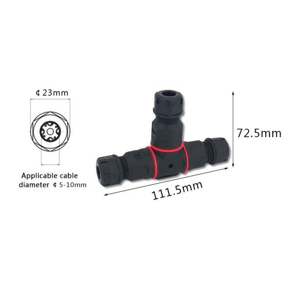 T Shape 3 Pin 250V 24A IP68 Waterproof Connector Cable Wire Gland Sleeve Connector Quick Connect Waterproof Connector
