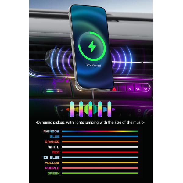 Q2 Wireless Charger For Car Sound Pickup Function 9-Color RGB Light Effect Projection Ambient Lamp Fast Charging