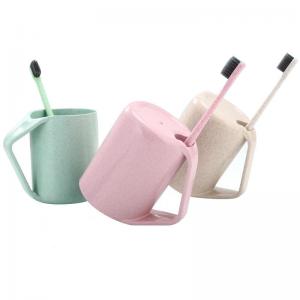 China environmental wheat straw  toothbrushing  cup and brush set 10*8cm material is wheat straw with pp wholesale