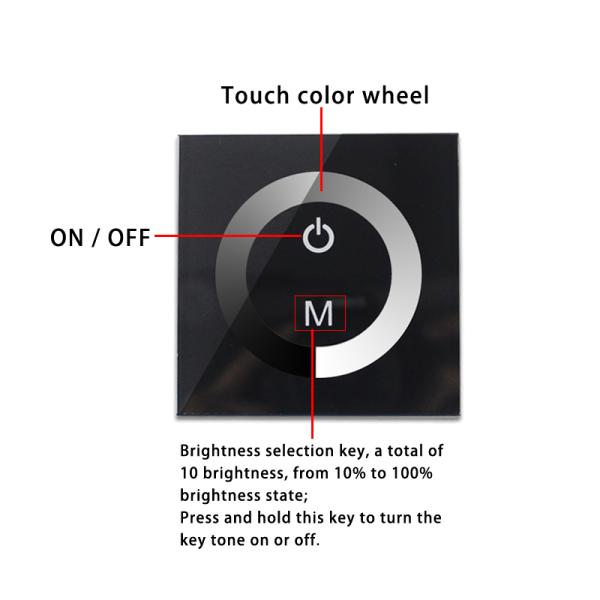 Wall Mounted 12V 24V LED Lighting Dimmer Switch For Single Color Strip Light