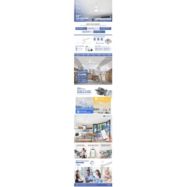 52" ABS Ceiling Fan with LED Light DC Motor Modern Design