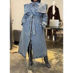 China                  High End Fashion Winter Loose Blue Denim Jacket Windbreaker Trench Ladies Long Coat for Women              wholesale
