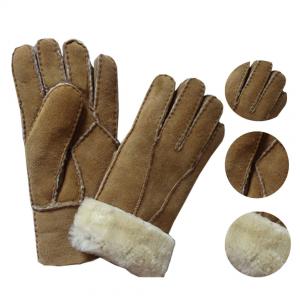 China Economic and soft double face sheepskin gloves patched gloves real leather lamb fur gloves wholesale