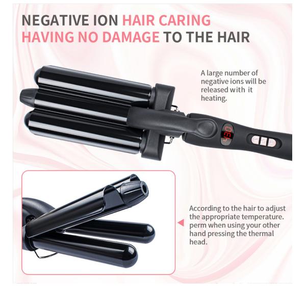 Professional Three Barrel Hair Waver With LCD Temperature Display